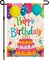 Happy Birthday Garden Flags 12x18 Double Sided Burlap, Colorful Balloon Cake Toppers Personalized Banner Farmhouse Yard Sign Birthday Party Outdoor Decorations